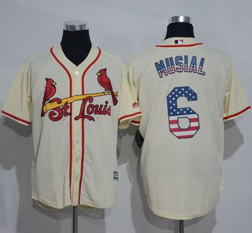 Cardinals #6 Stan Musial Cream USA Flag Fashion Stitched MLB Jersey - Click Image to Close